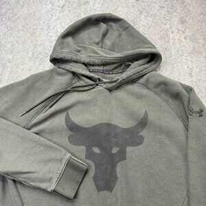 Under Armour Project Rock Hoodie Men M Green ColdGear Fleece Loose Pullover